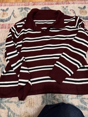 Women’s Burgundy Striped Collared Sweater